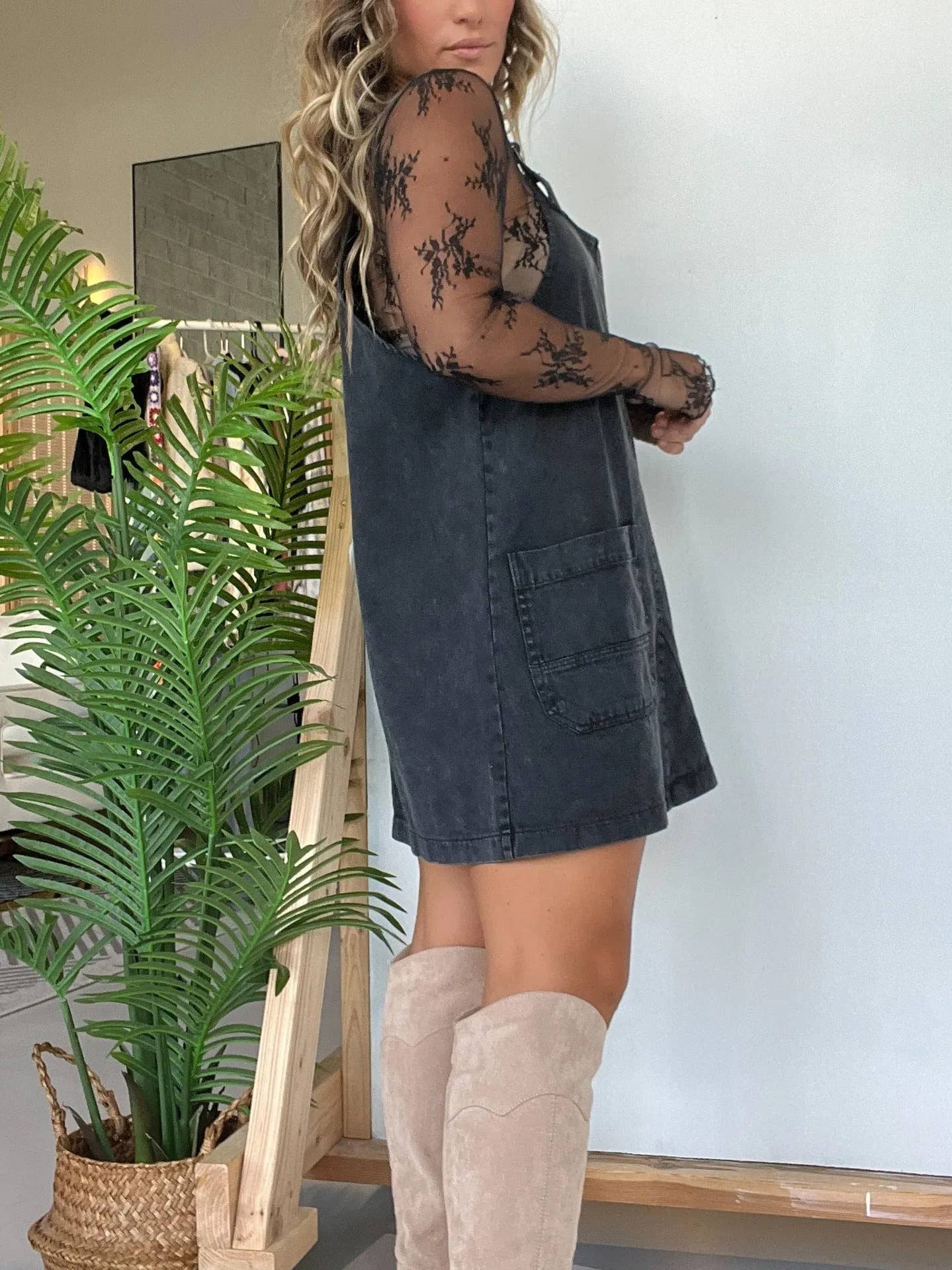 Rosa Clothing - Western cowgirl Style denim shortall overalls dress
