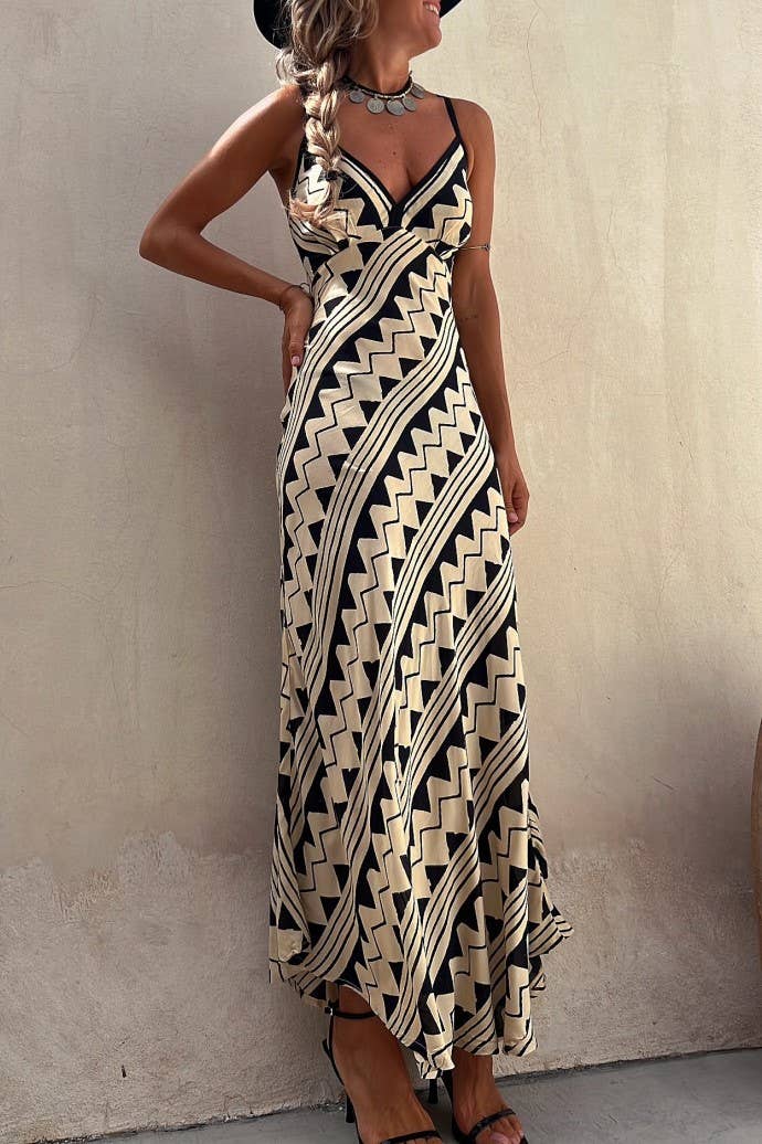 Rosa - AztecPrint Slip Midi Dress