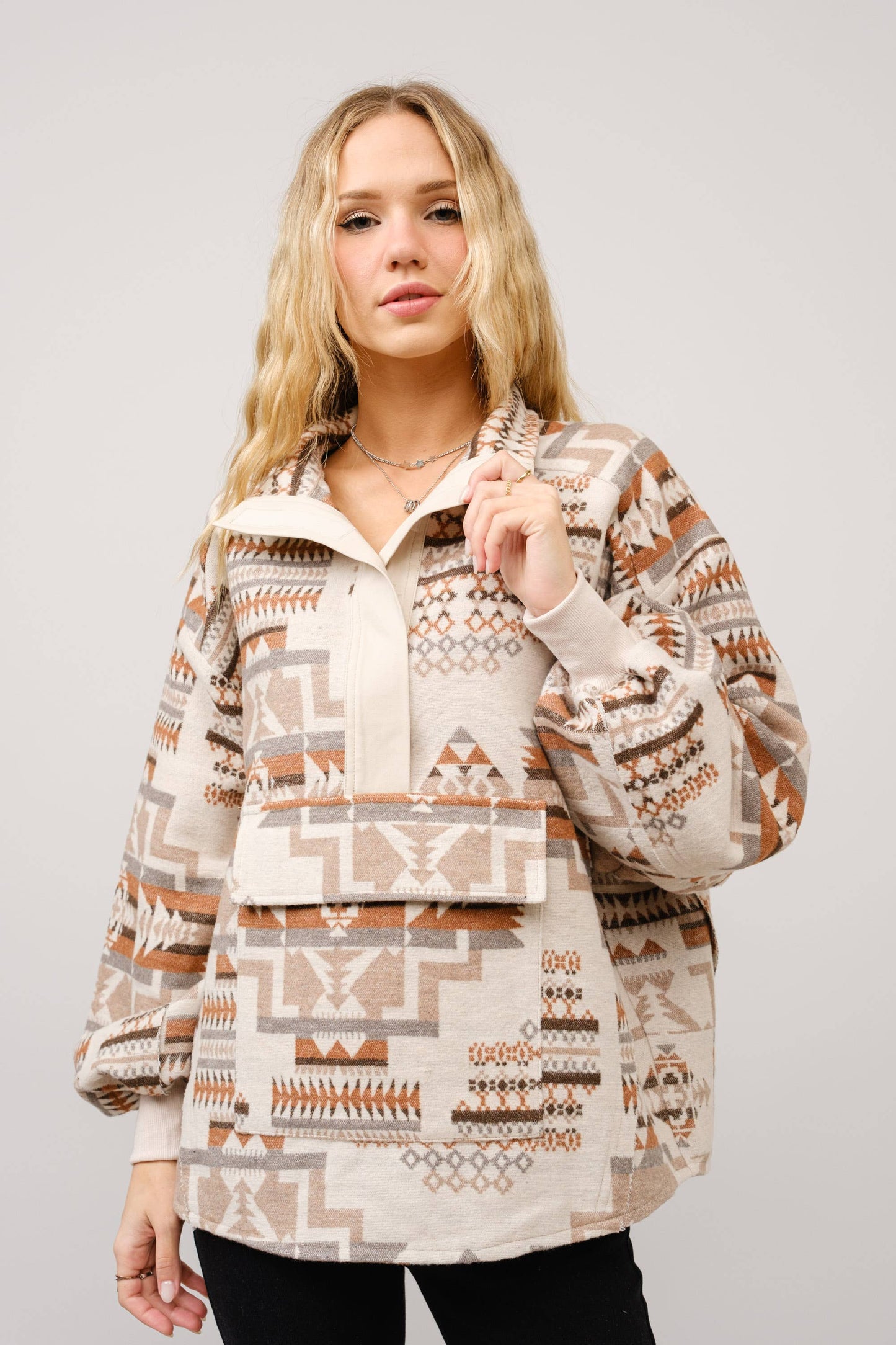 Blue B - 33097J - Aztec Jacquard Mock Neck Pullover