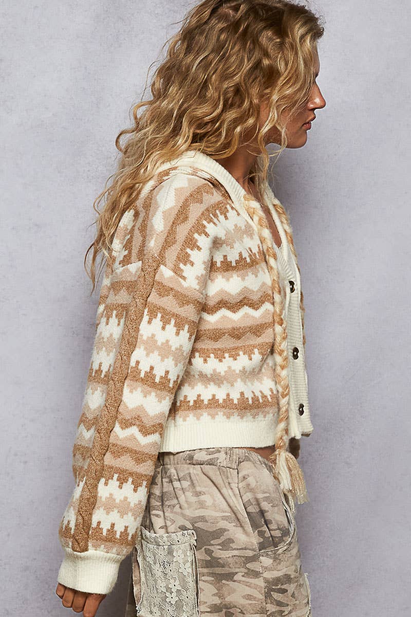 Pol Clothing - Long sleeve array of chevron pattern hooded sweater cardigan