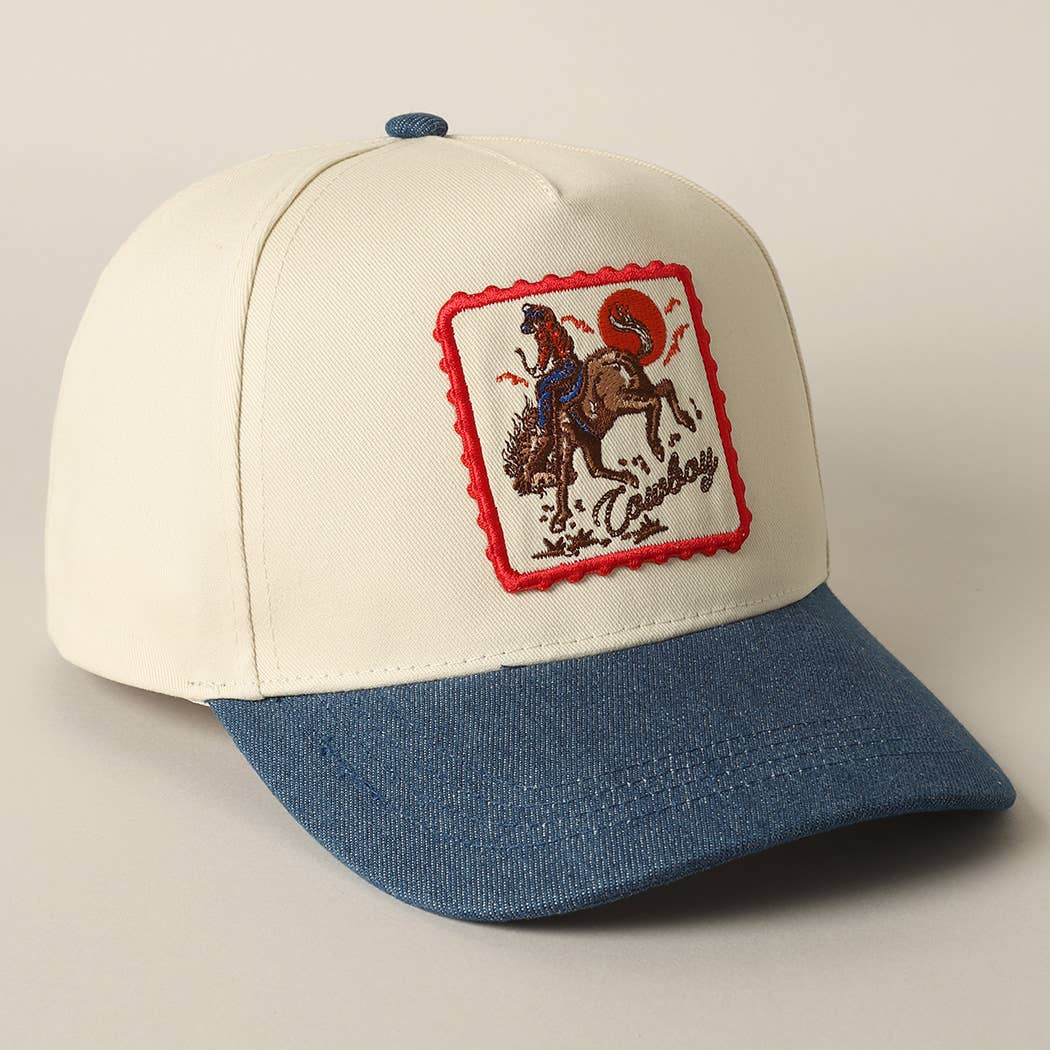 Fashion City - Detailed Cowboy Horse Embroidery Patch Denim Cap