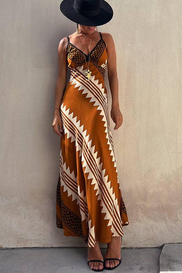 Rosa - AztecPrint Slip Midi Dress