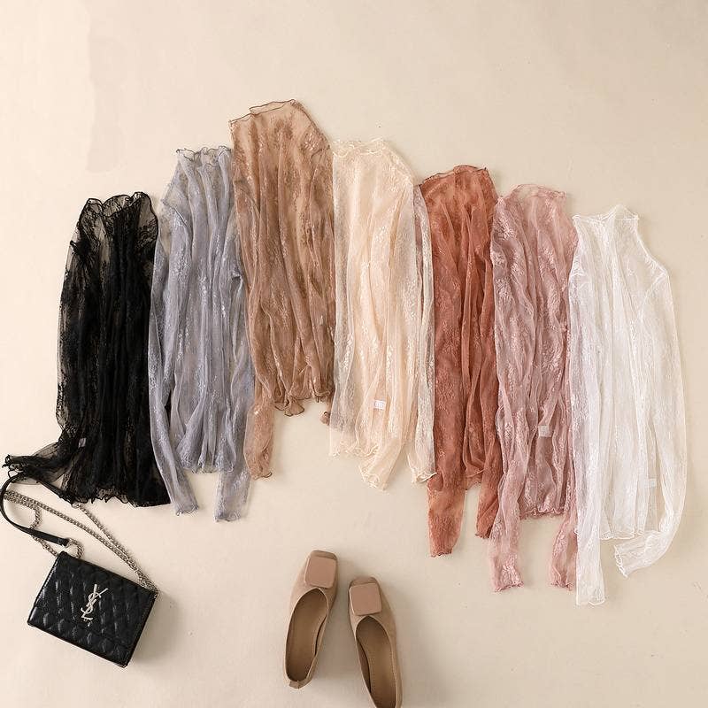 Rosa Clothing - Semi Sheer Mesh Floral Lace Layering See Through Top