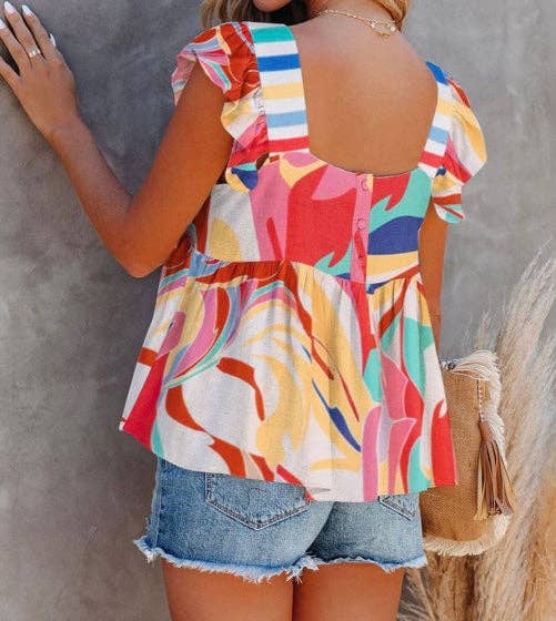 Crossed Arrows Clothing Wholesale co. - Square Neck Abstract Print Tank Top
