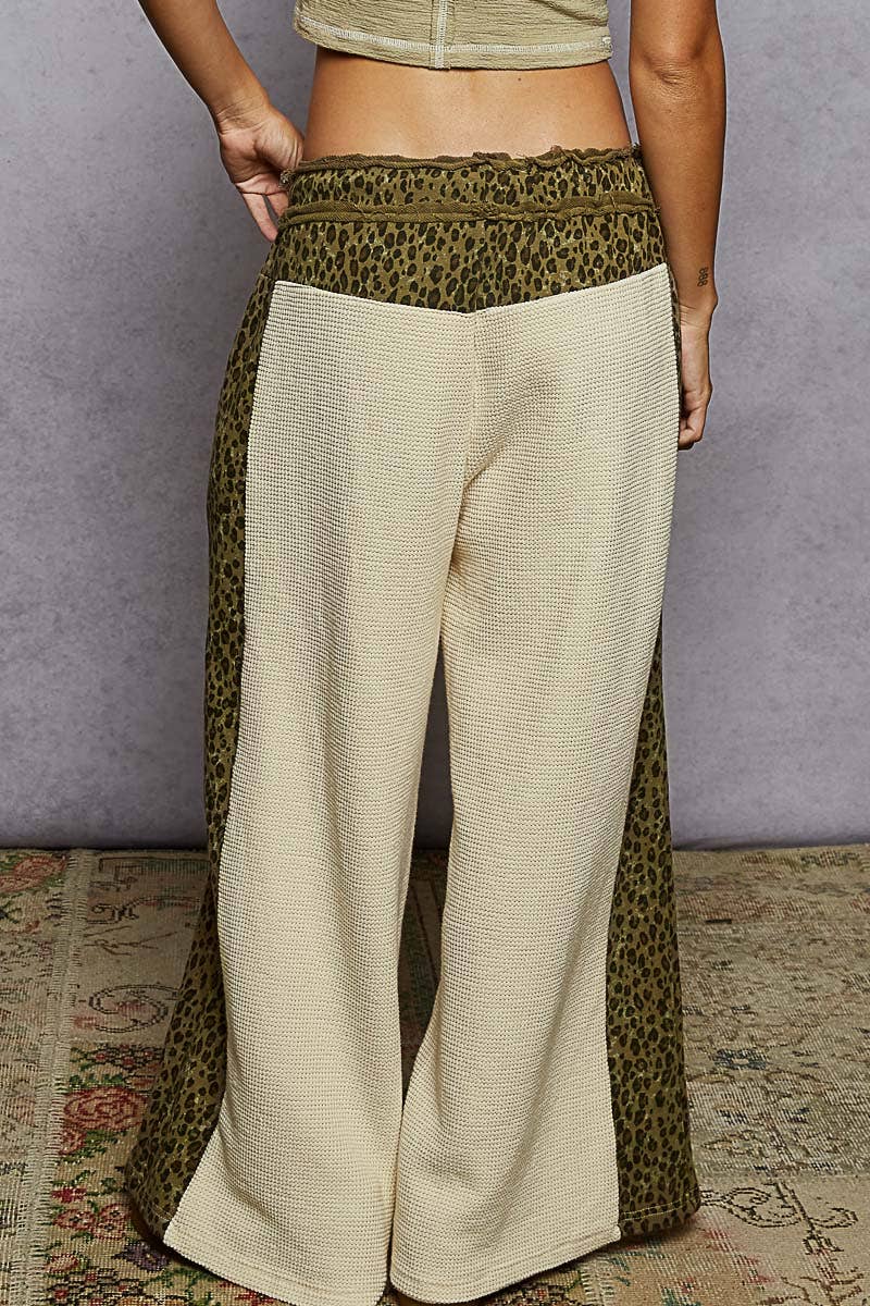 Pol Clothing - Animal print contrast thermal straight fit knit pants
