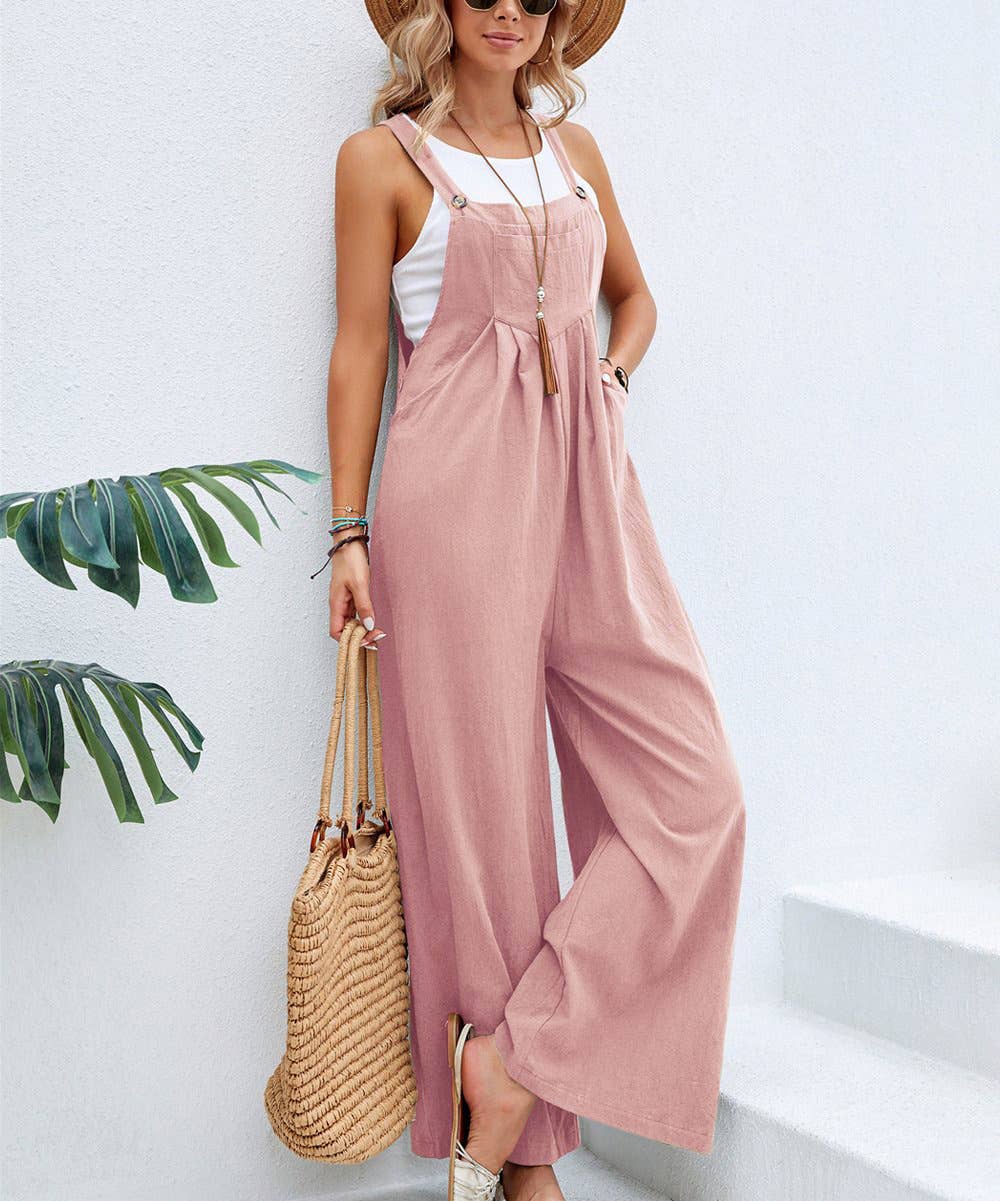 Rosa Clothing - Solid Color Casual Bib Trousers
