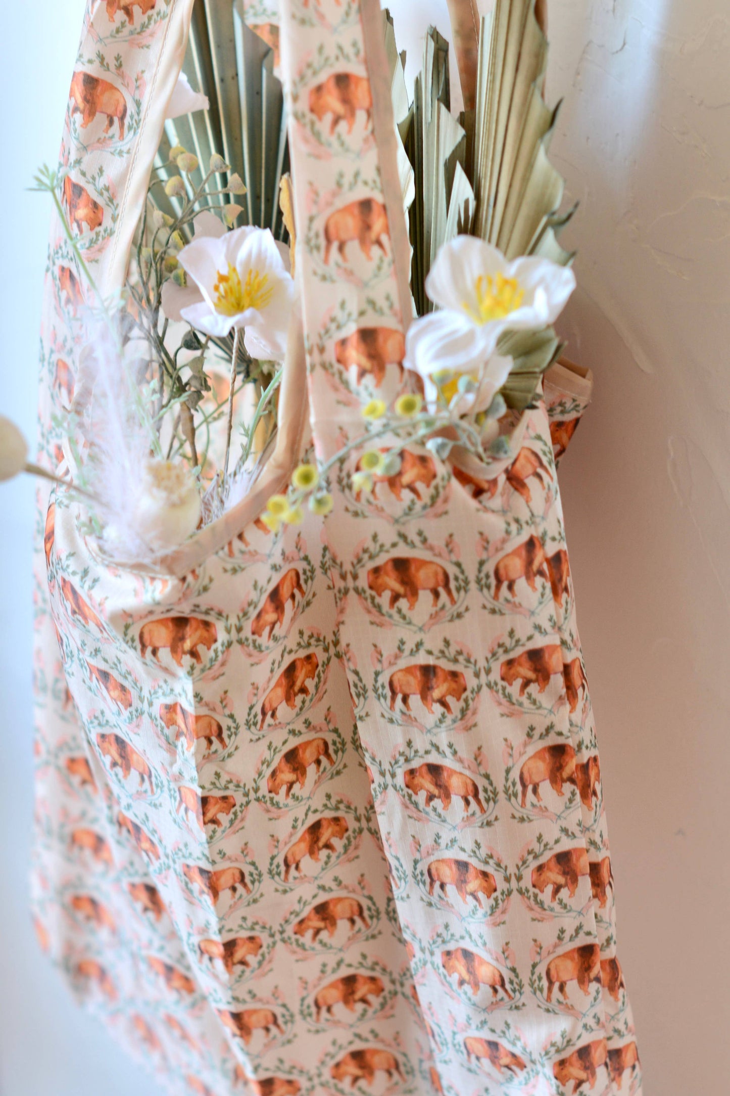 Sage Brush Botanical Bison Western Reusable Tote Bag