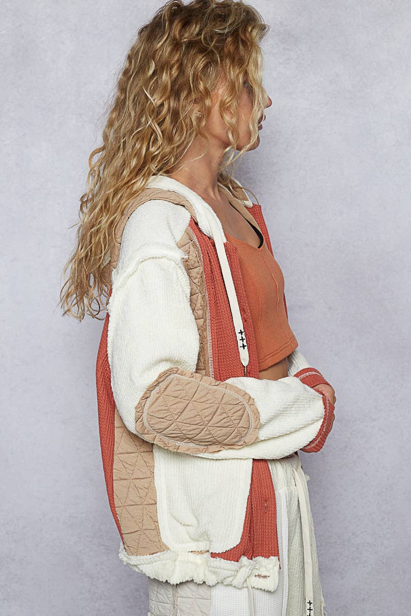 Pol Clothing - Cut sew multi fabric hooded button down combo shacket SALE