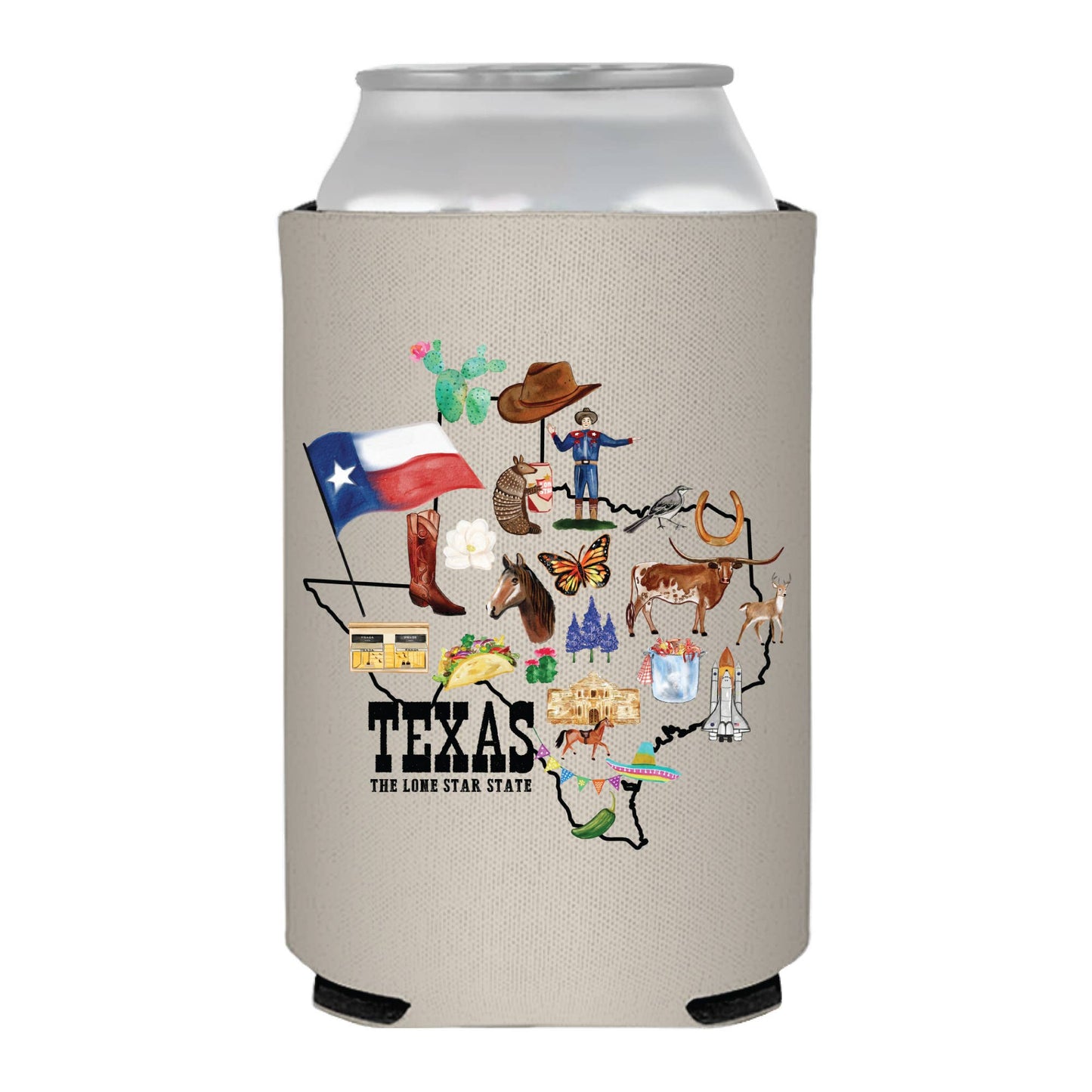 Sip Hip Hooray - Texas State Landmark Collage Landmark Can Cooler- Texas
