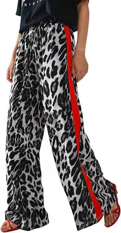 Rosa Clothing - Leopard Print Patchwork Elegant Wide-Leg Women's Pants