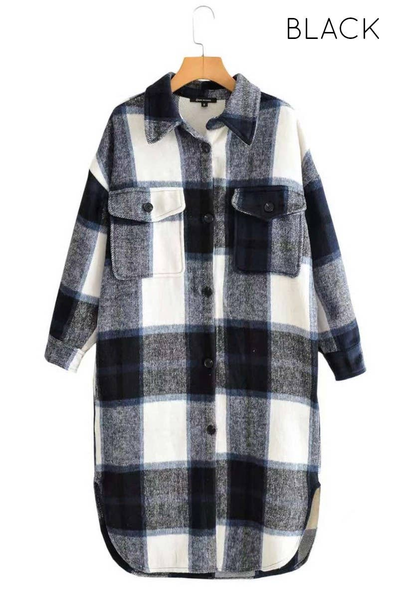 Miss Sparkling - Long Plaid Flannel Jacket