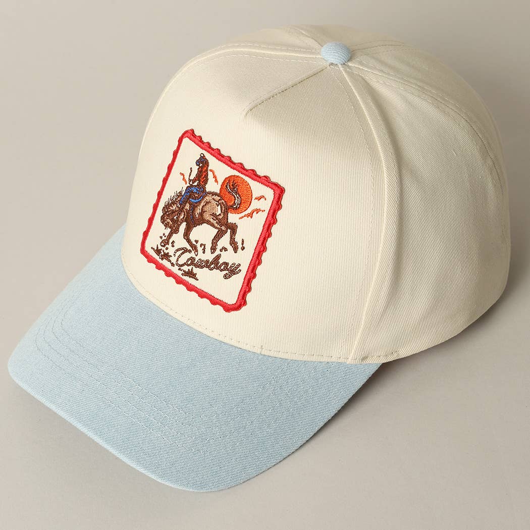Fashion City - Detailed Cowboy Horse Embroidery Patch Denim Cap