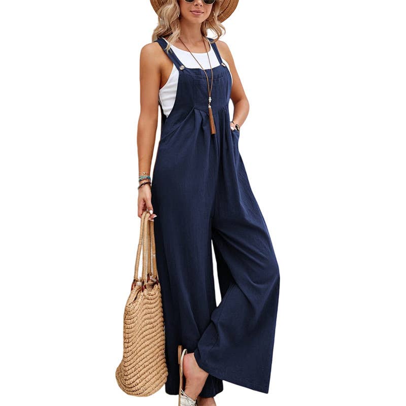 Rosa Clothing - Solid Color Casual Bib Trousers