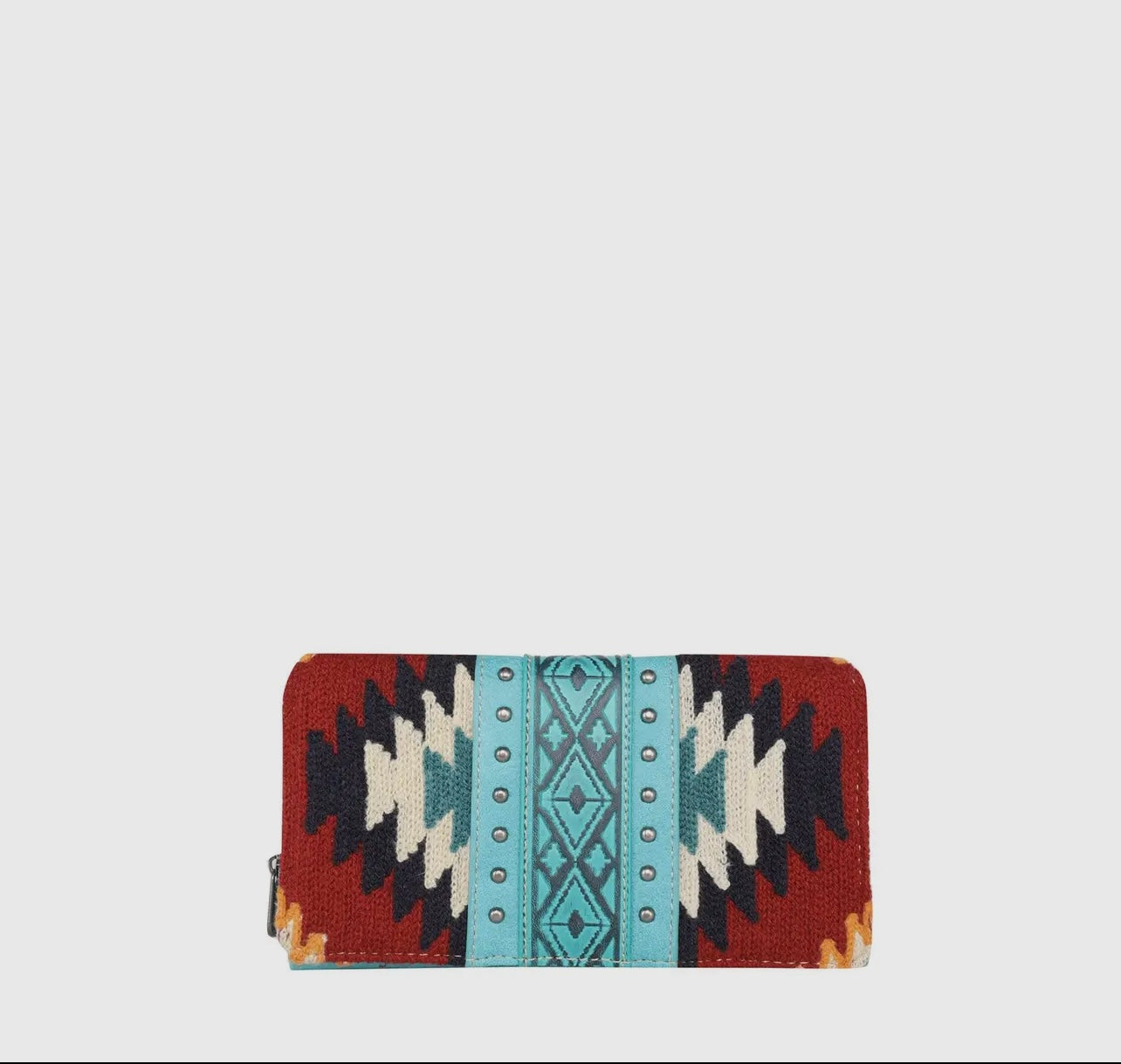 Leather Aztec Wallet - Turquoise and Red