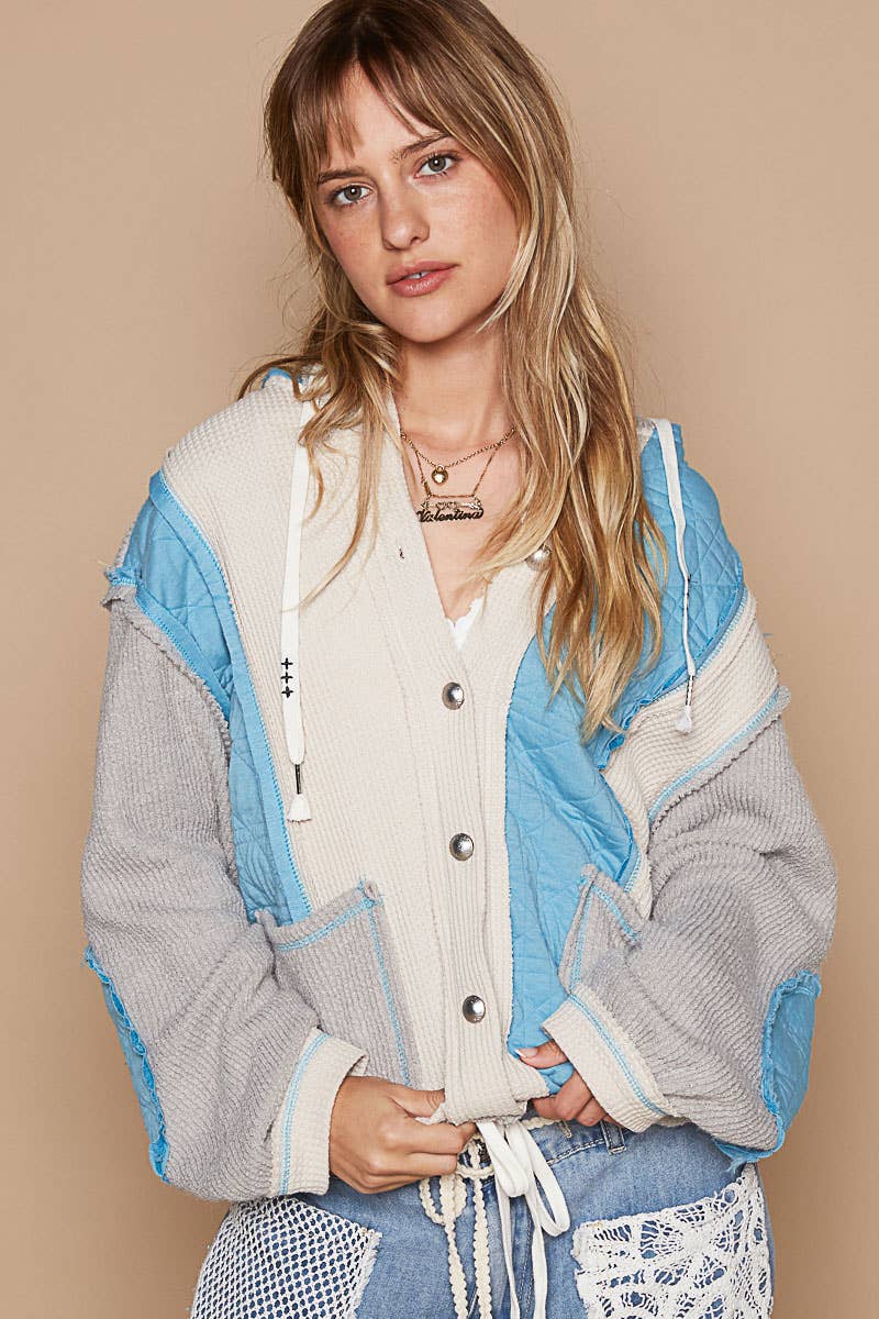 Pol Clothing - Cut sew multi fabric hooded button down combo shacket SALE