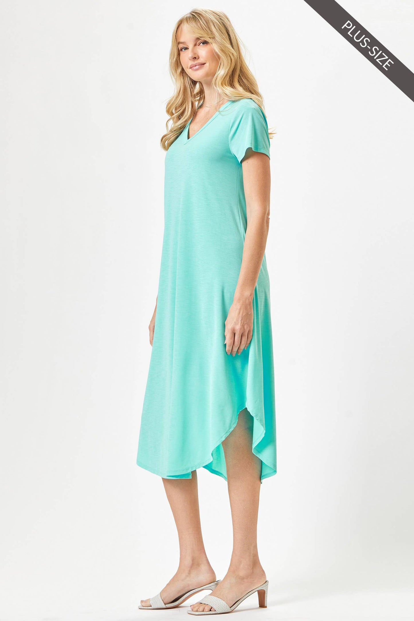 PLUS SIZE Beautiful Solid Midi Dress With Dolphin Hemline