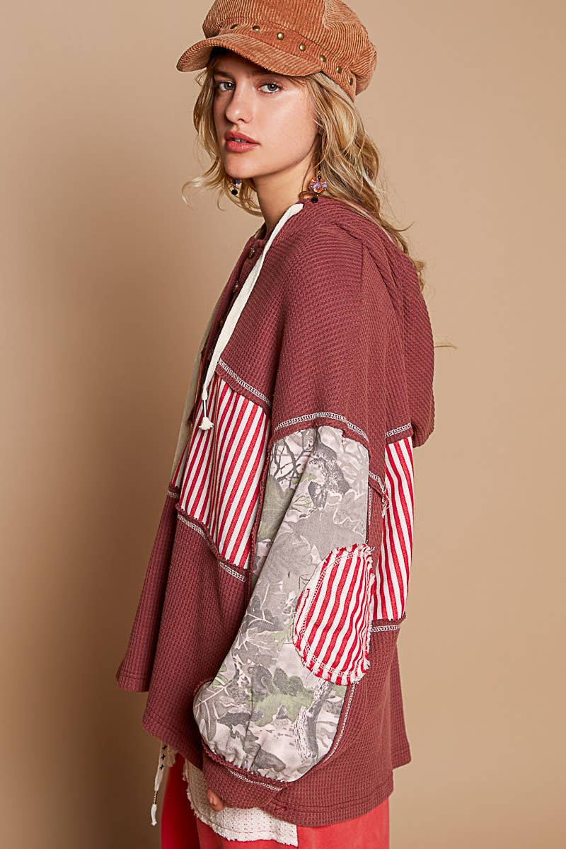 Pol Clothing - Printed camo sleeve elbow patches solid top SALE