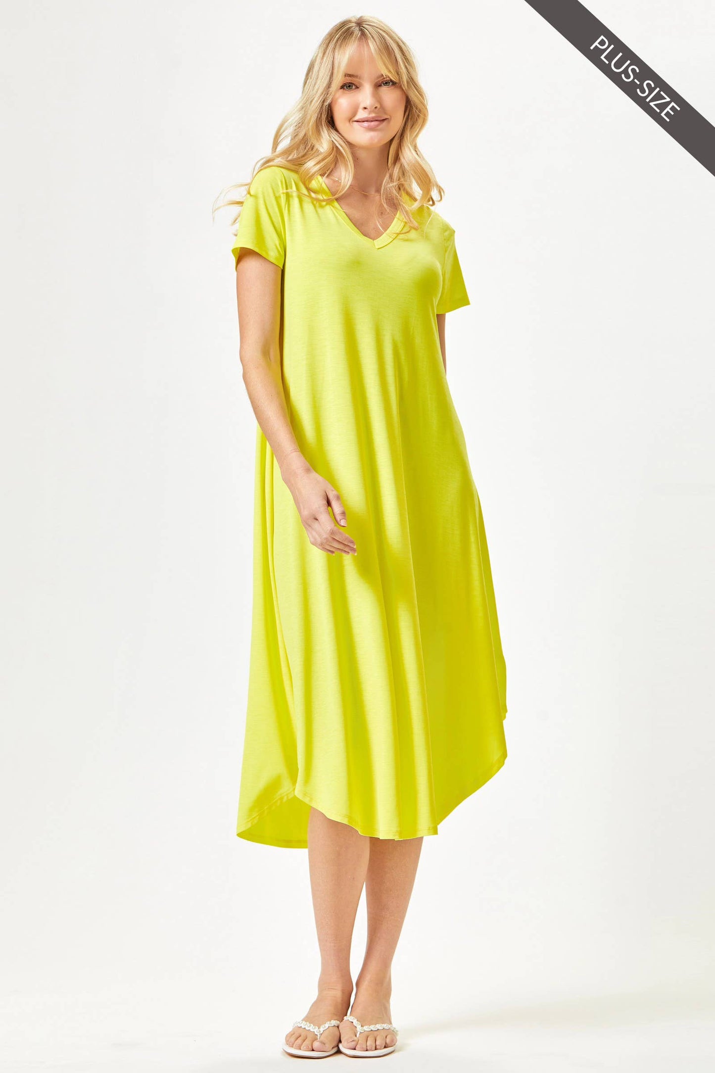 PLUS SIZE Beautiful Solid Midi Dress With Dolphin Hemline