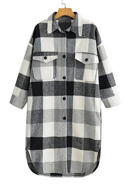 Miss Sparkling - Long Plaid Flannel Jacket