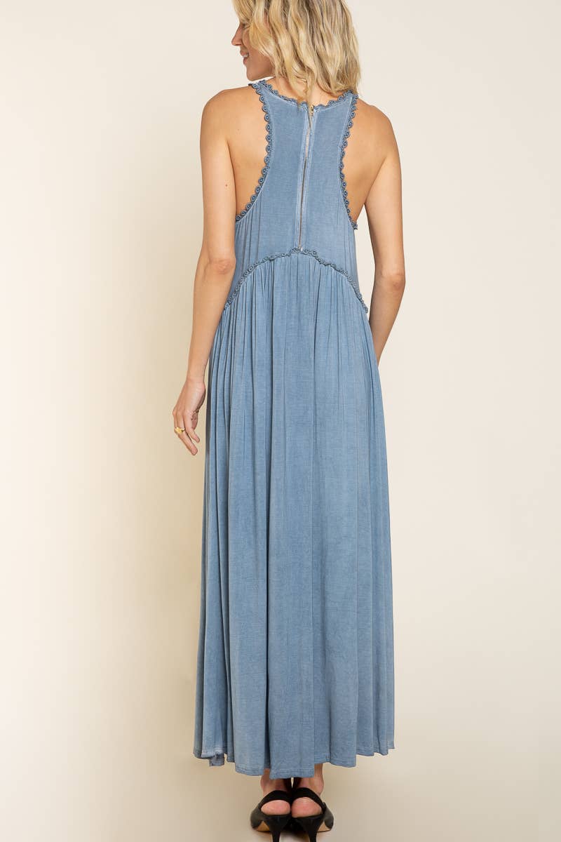 Pol Clothing - Sleeveless racerback back zipper front slit knit maxi dress