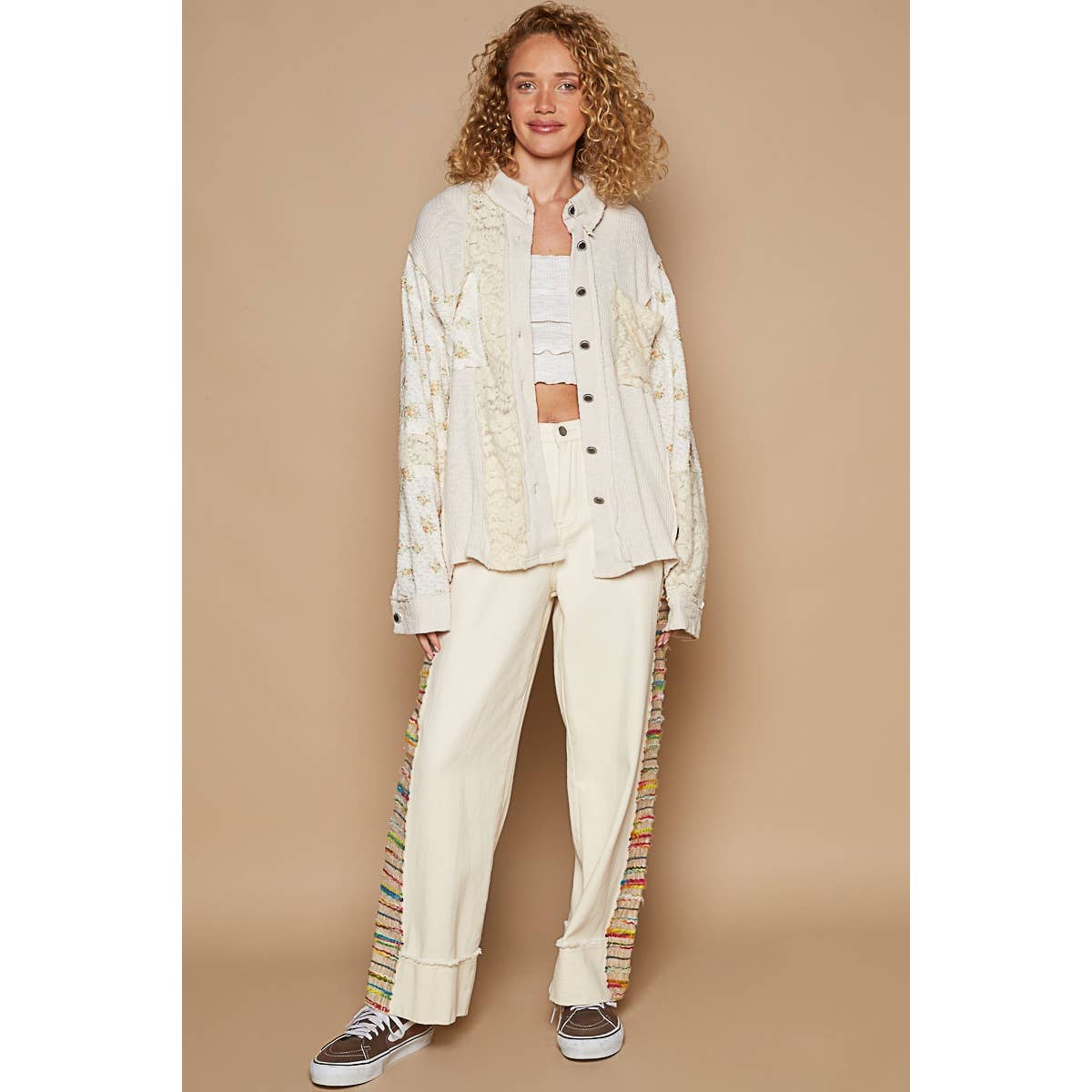 Pol Clothing - Oversized floral contrast front pockets shirt
