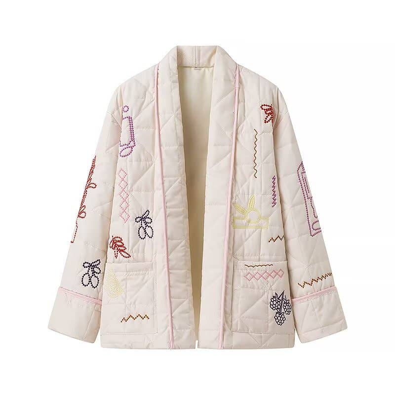 Rosa Clothing - Street Fashion Embroidered Kimono Padded Jacket