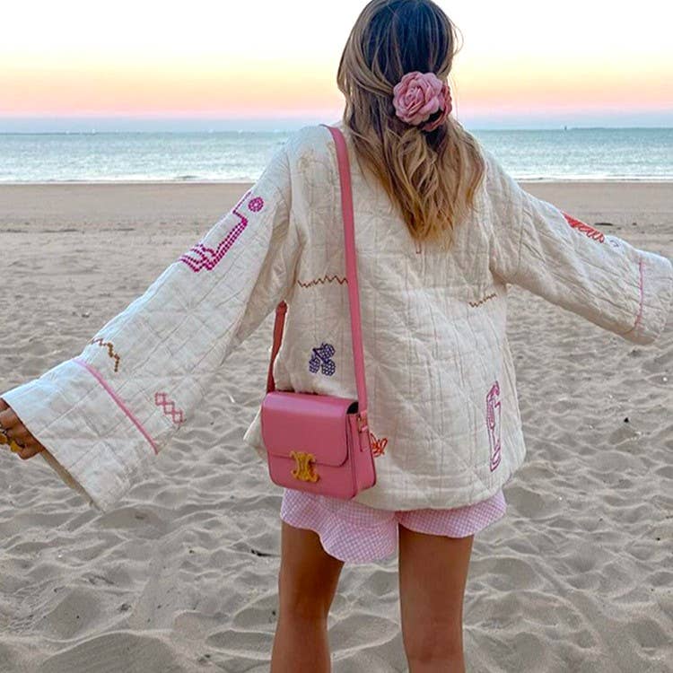 Rosa Clothing - Street Fashion Embroidered Kimono Padded Jacket