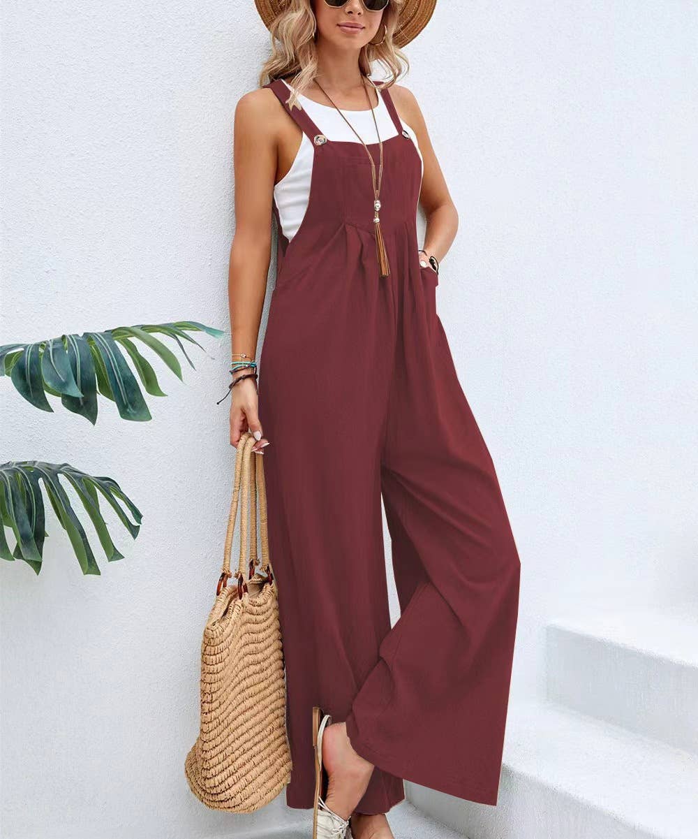 Rosa Clothing - Solid Color Casual Bib Trousers