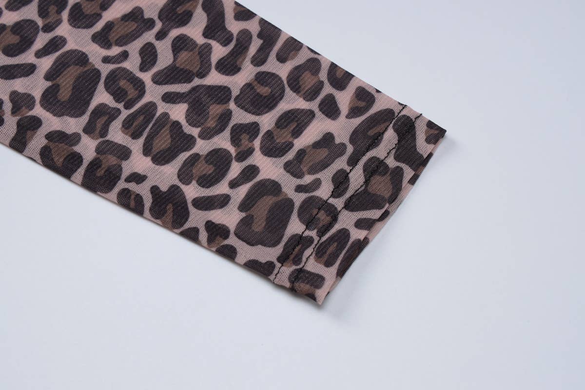 Rosa Clothing - Leopard semi sheer mesh see-through long sleeve Top