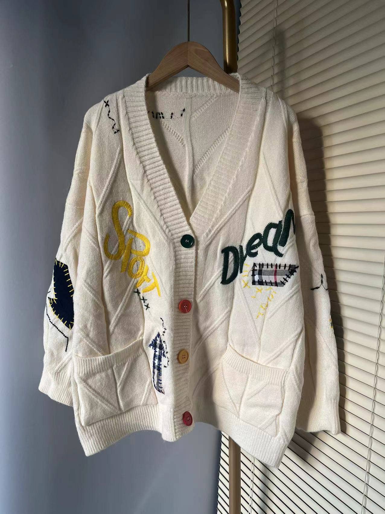 Rosa Clothing - Slouchy Embroidered Cardigan With 6 Colors