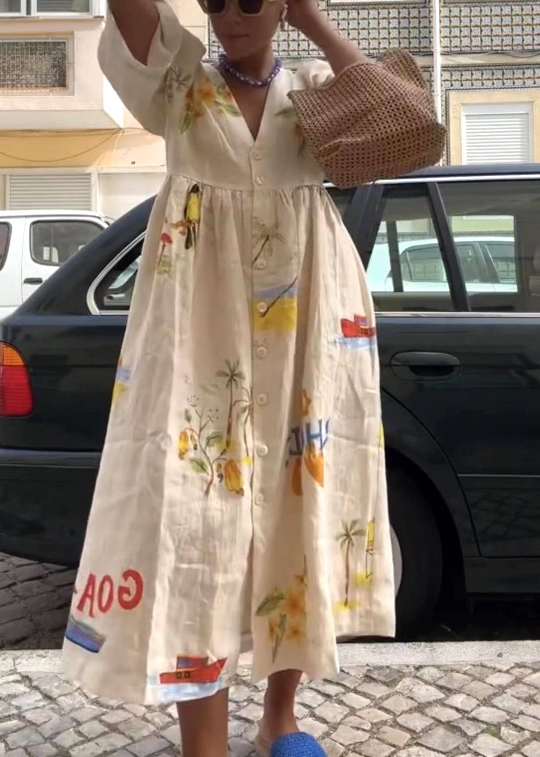 Rosa Clothing - Fashion Print V-Neck Cute Loose Dress