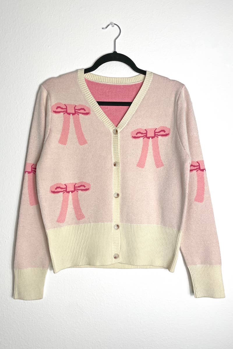 Miss Sparkling - Cropped knit bow cardigan