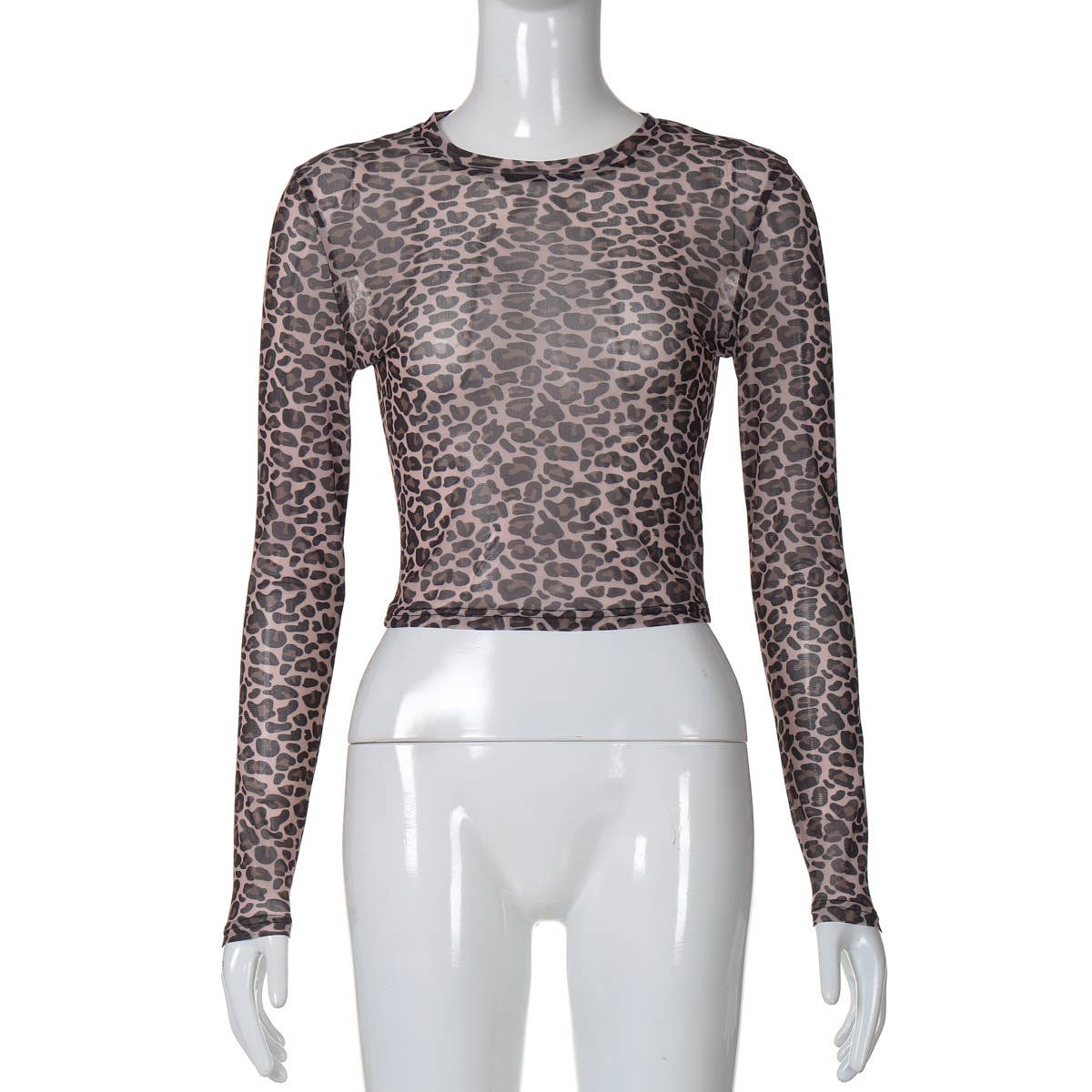 Rosa Clothing - Leopard semi sheer mesh see-through long sleeve Top
