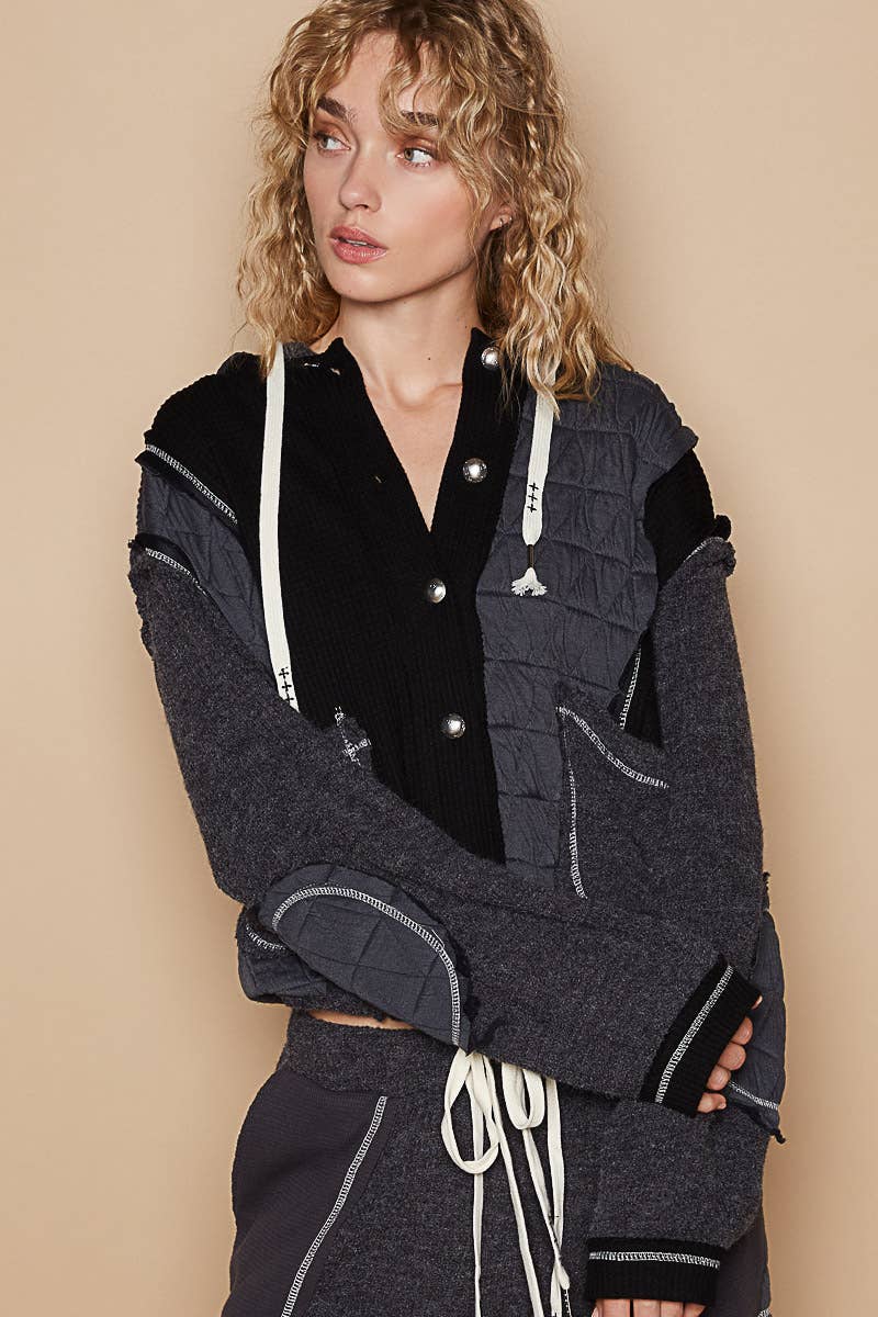 Pol Clothing - Cut sew multi fabric hooded button down combo shacket SALE