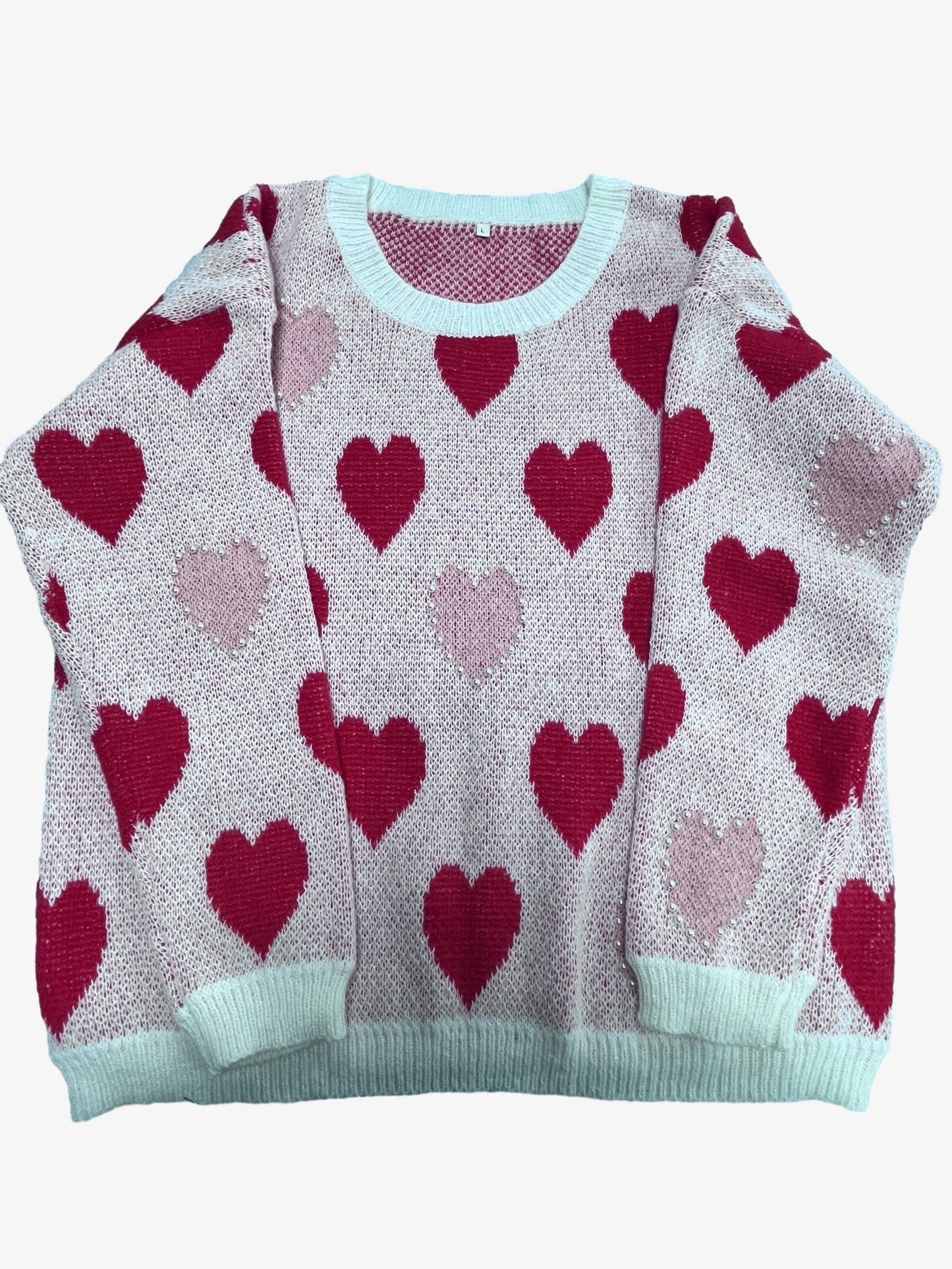 LiveFashionWay - Hearts Pearl Embroidered Sweater