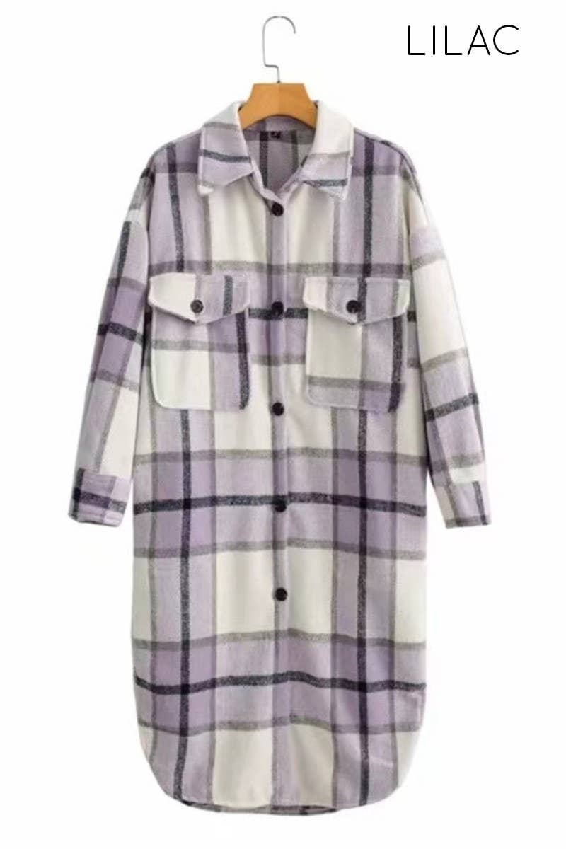 Miss Sparkling - Long Plaid Flannel Jacket