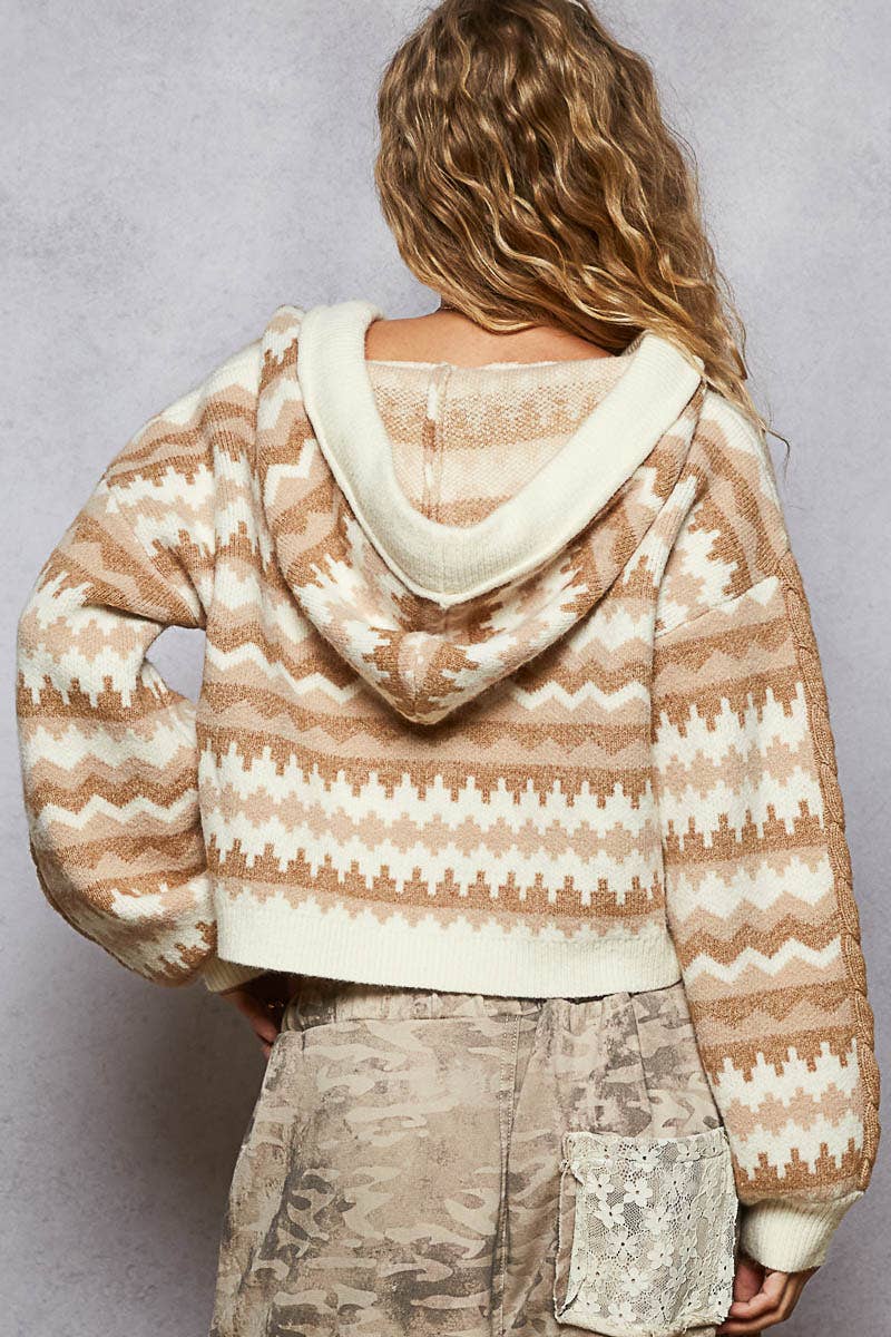 Pol Clothing - Long sleeve array of chevron pattern hooded sweater cardigan