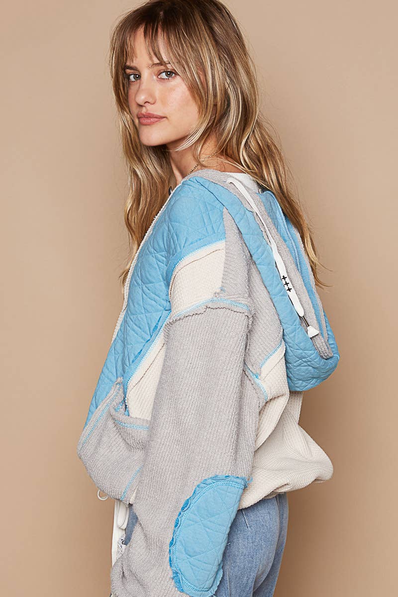 Pol Clothing - Cut sew multi fabric hooded button down combo shacket SALE