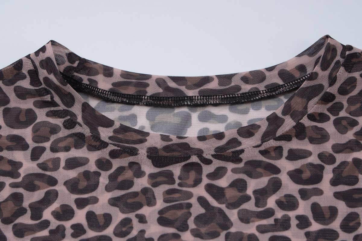 Rosa Clothing - Leopard semi sheer mesh see-through long sleeve Top