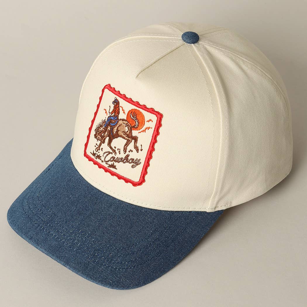 Fashion City - Detailed Cowboy Horse Embroidery Patch Denim Cap