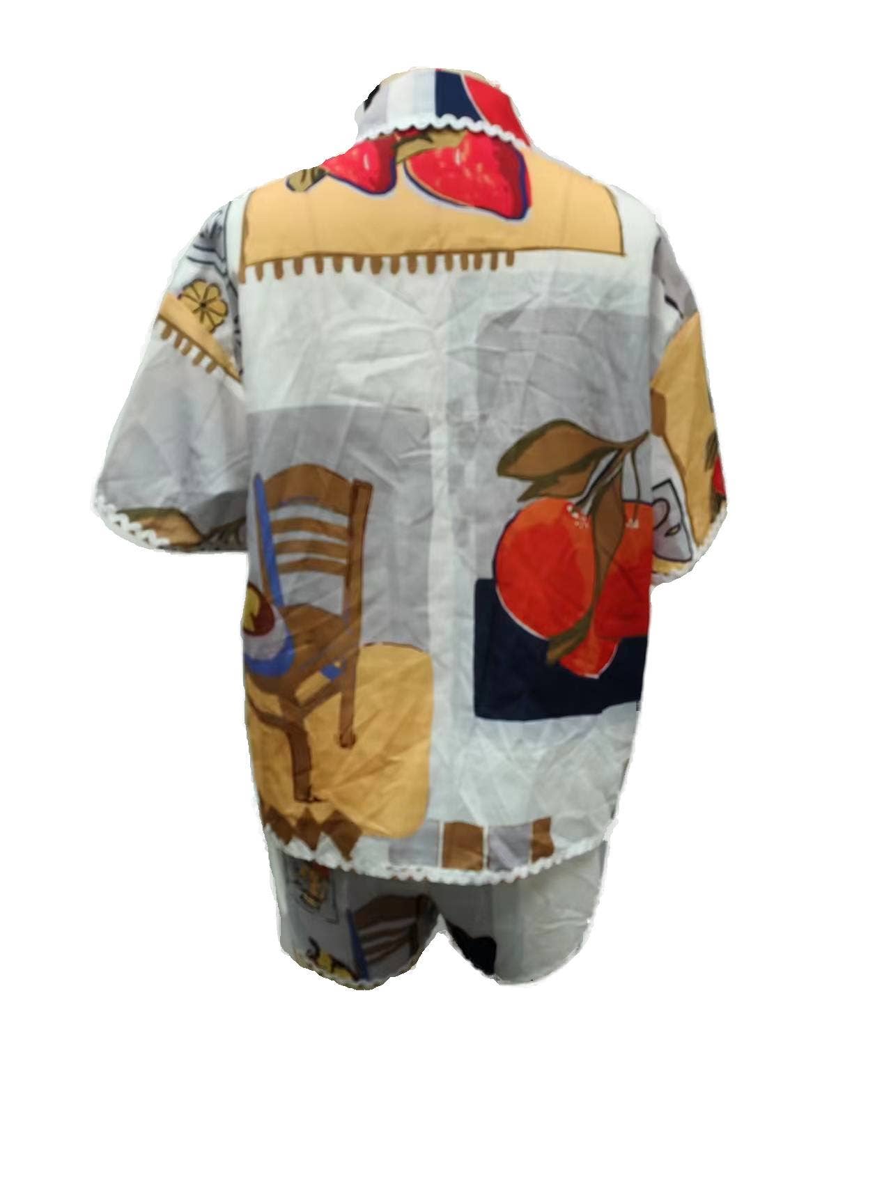Rosa Clothing - Romantic Contrast Binding ric rac blouse short set