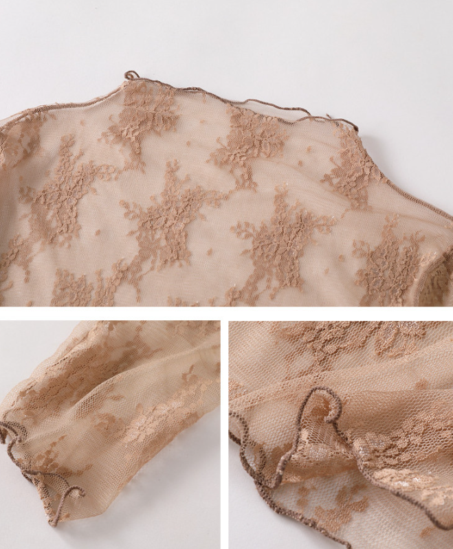 Rosa Clothing - Semi Sheer Mesh Floral Lace Layering See Through Top