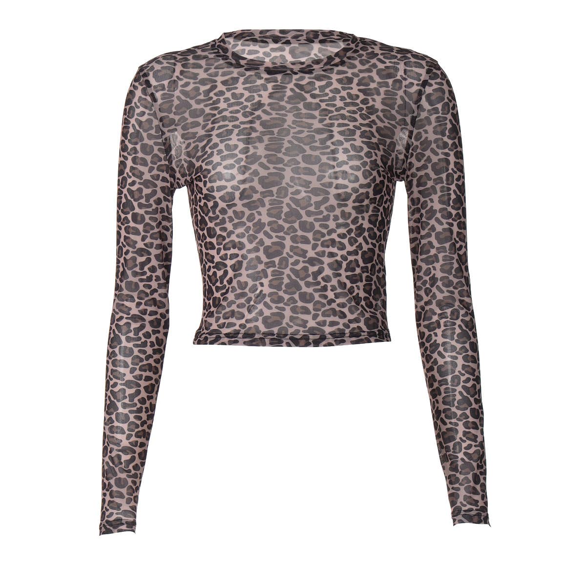 Rosa Clothing - Leopard semi sheer mesh see-through long sleeve Top