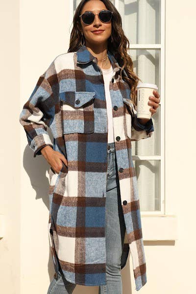 Miss Sparkling - Long Plaid Flannel Jacket