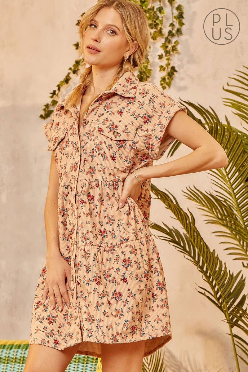 PLUS Corduroy Tiered Dress PD10065-1