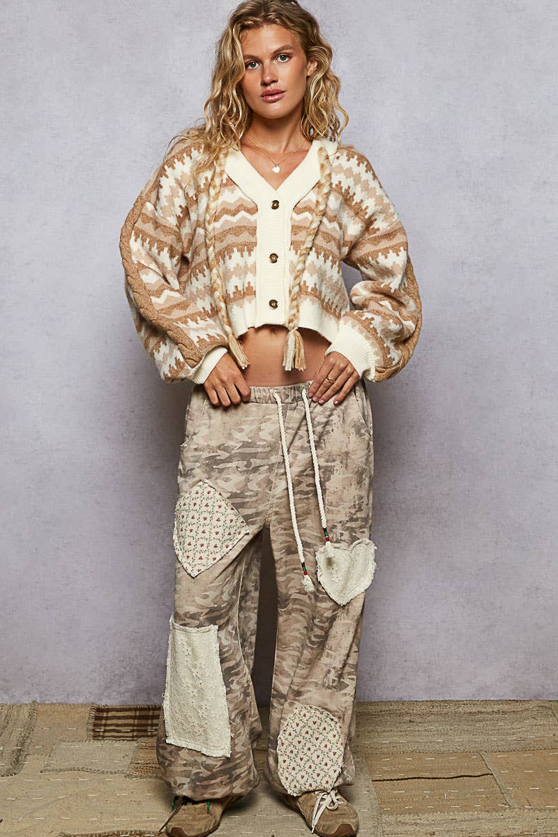 Pol Clothing - Long sleeve array of chevron pattern hooded sweater cardigan