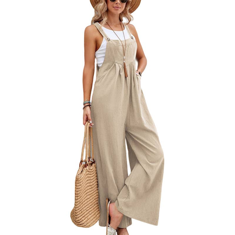 Rosa Clothing - Solid Color Casual Bib Trousers