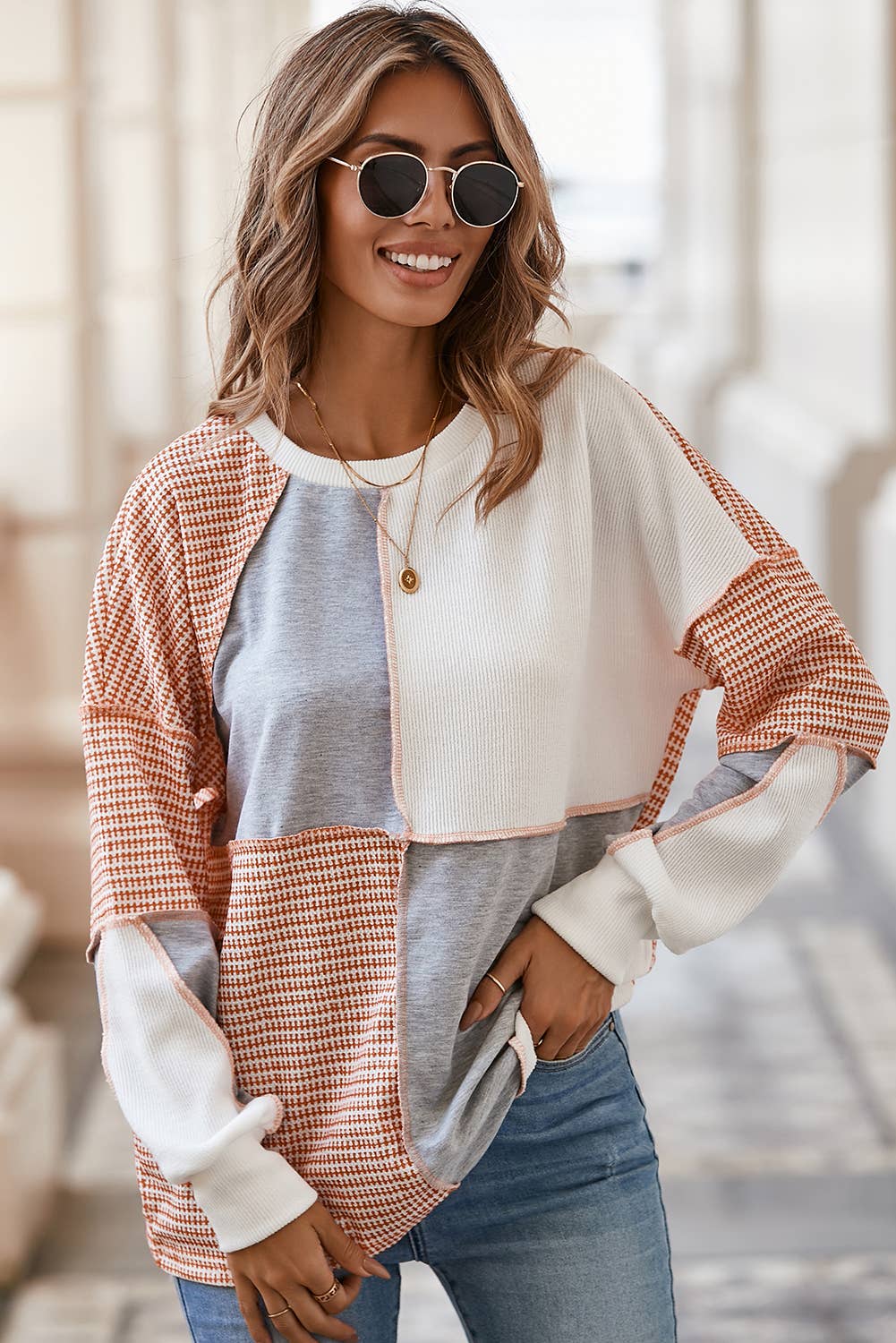 Multicolor Exposed Seam Colorblock Oversized Knit Top