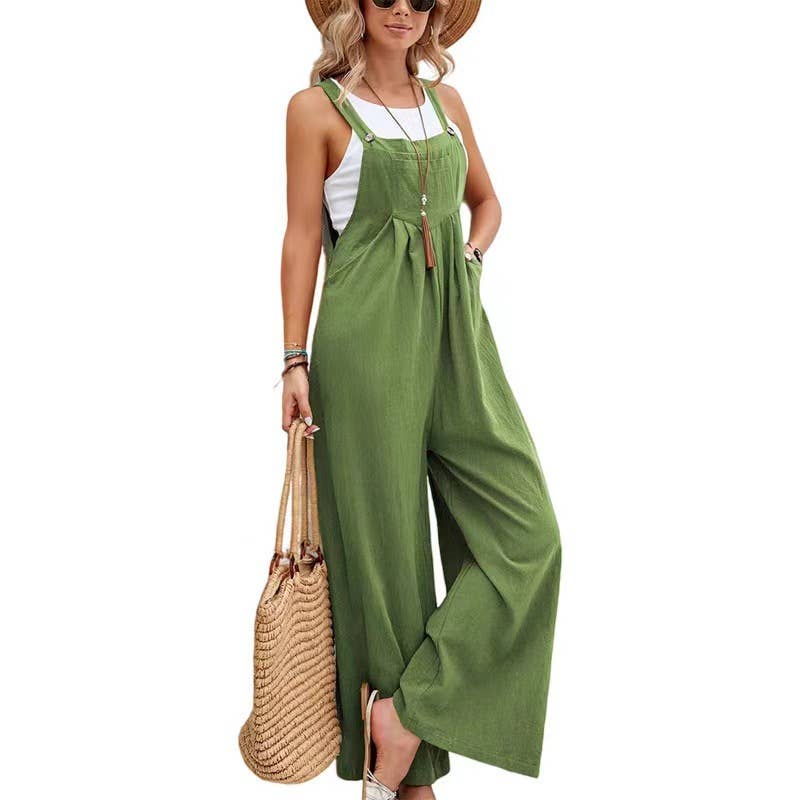 Rosa Clothing - Solid Color Casual Bib Trousers