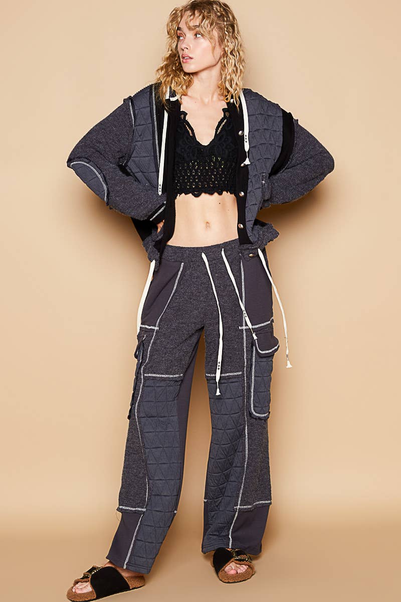 Pol Clothing - Cut sew multi fabric hooded button down combo shacket SALE